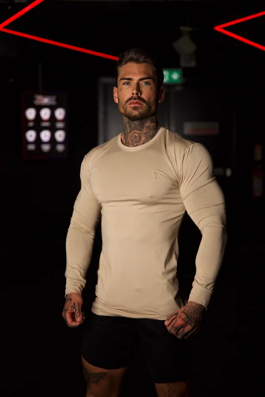 Customer Appreciation Sale Father Sons Long Sleeve Beige Tonal Gym Crew Top - FSH886