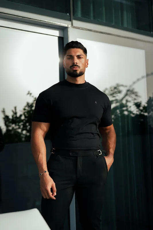 Special Price Father Sons Ribbed High Neck Crew Short Sleeve Black / Black Metal Emblem  - FSH1004