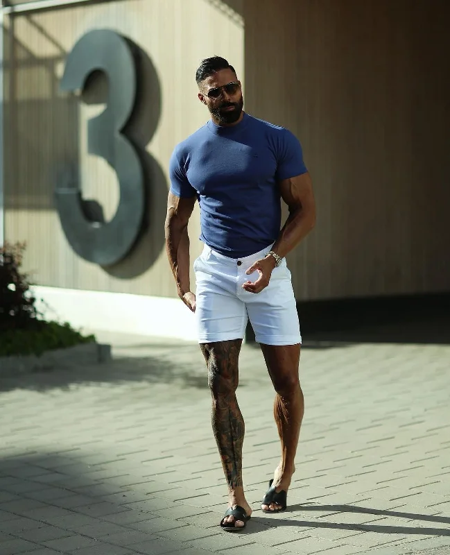 Massive Savings Father Sons Ribbed High Neck Crew Short Sleeve Light Navy - FSH1009
