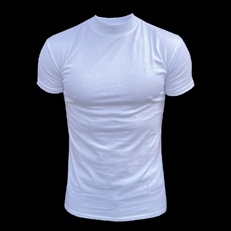 Year-End Sale Father Sons Ribbed High Neck Crew Short Sleeve White  - FSH1007