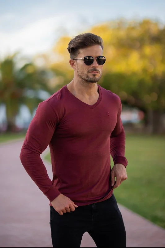Exclusive Offer Father Sons Ox Blood Bamboo V Neck Crew Long Sleeve - FSH589