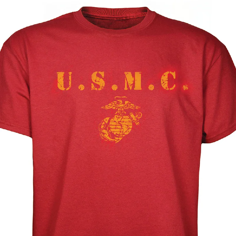 Sale Event Distressed Letters Red USMC T-shirt 100% Cotton