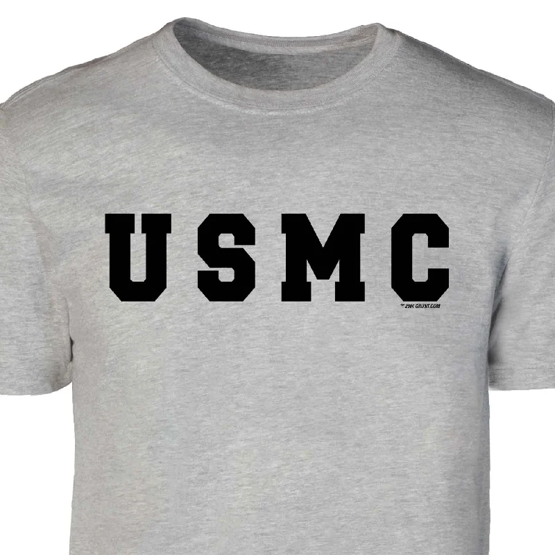 Low Prices USMC Bold Black Letters on Gray T-shirt