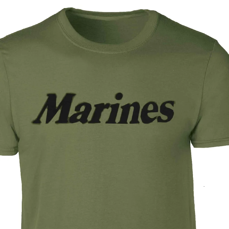 Grand Opening Sale Marines (Single Word) T-Shirt Black on Olive Green