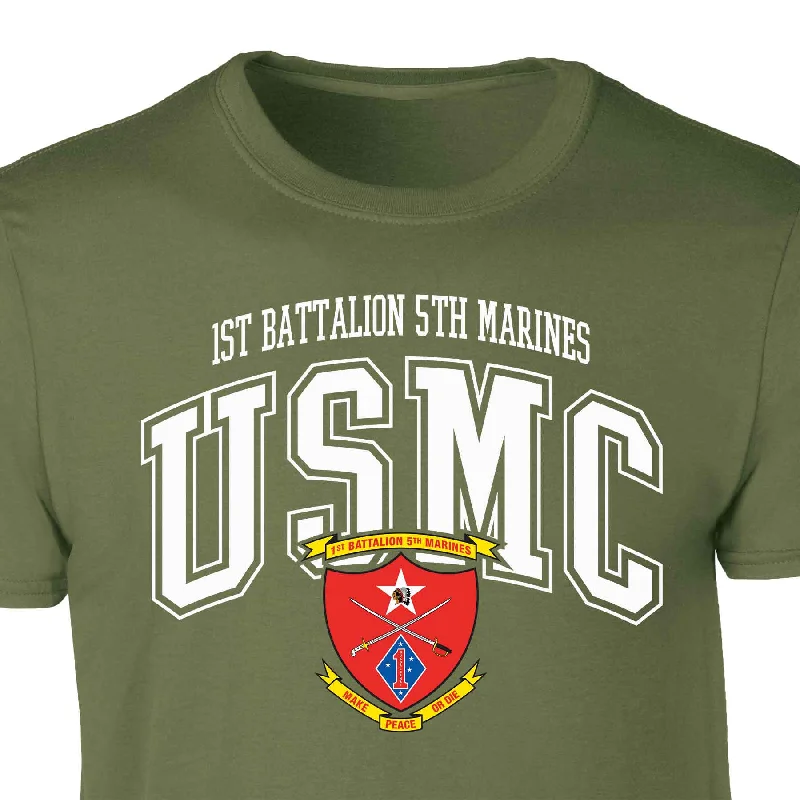 Mega Sale 1st Battalion 5th Marines Arched Patch Graphic T-shirt