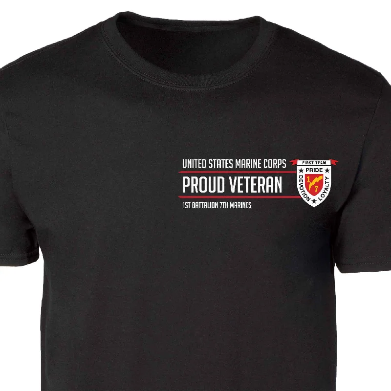 Deal Frenzy 1st Battalion 7th Marines Proud Veteran Patch Graphic T-shirt