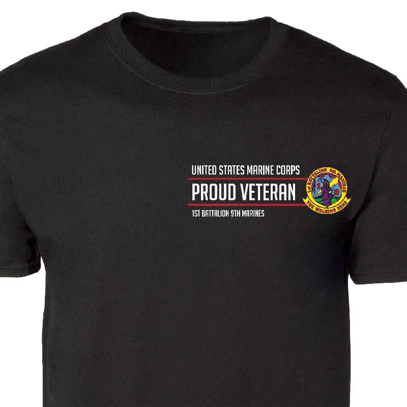 Final Clearance 1st Battalion 9th Marines Proud Veteran Patch Graphic T-shirt