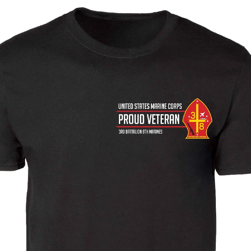 Final Clearance 3rd Battalion 8th Marines Proud Veteran Patch Graphic T-shirt